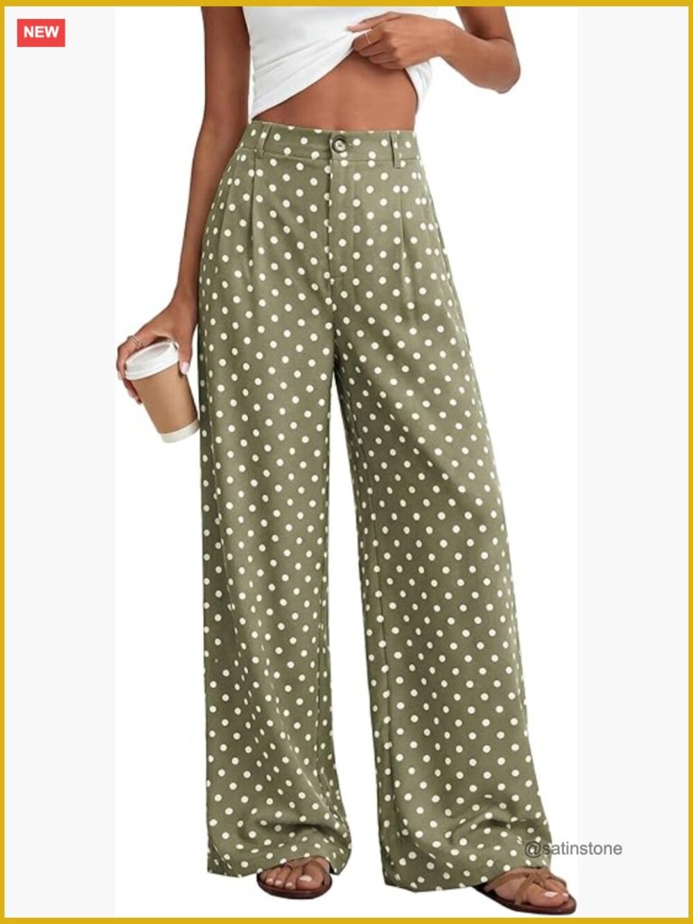 Wide Leg Polka Dot Dress Pants for Women with Pockets - Picture 1 of 7